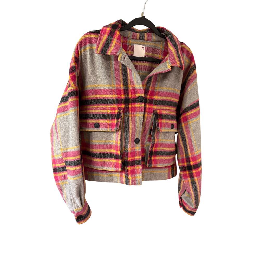 Juniors cropped plaid Shacket size XL - Picture 2 of 8
